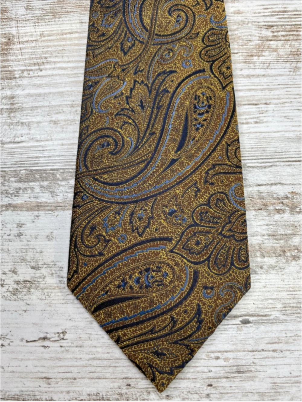 Bruno Piatelli Roma Silk Tie Gold Navy Paisley 100% Hand Made 58x3.25” Classic